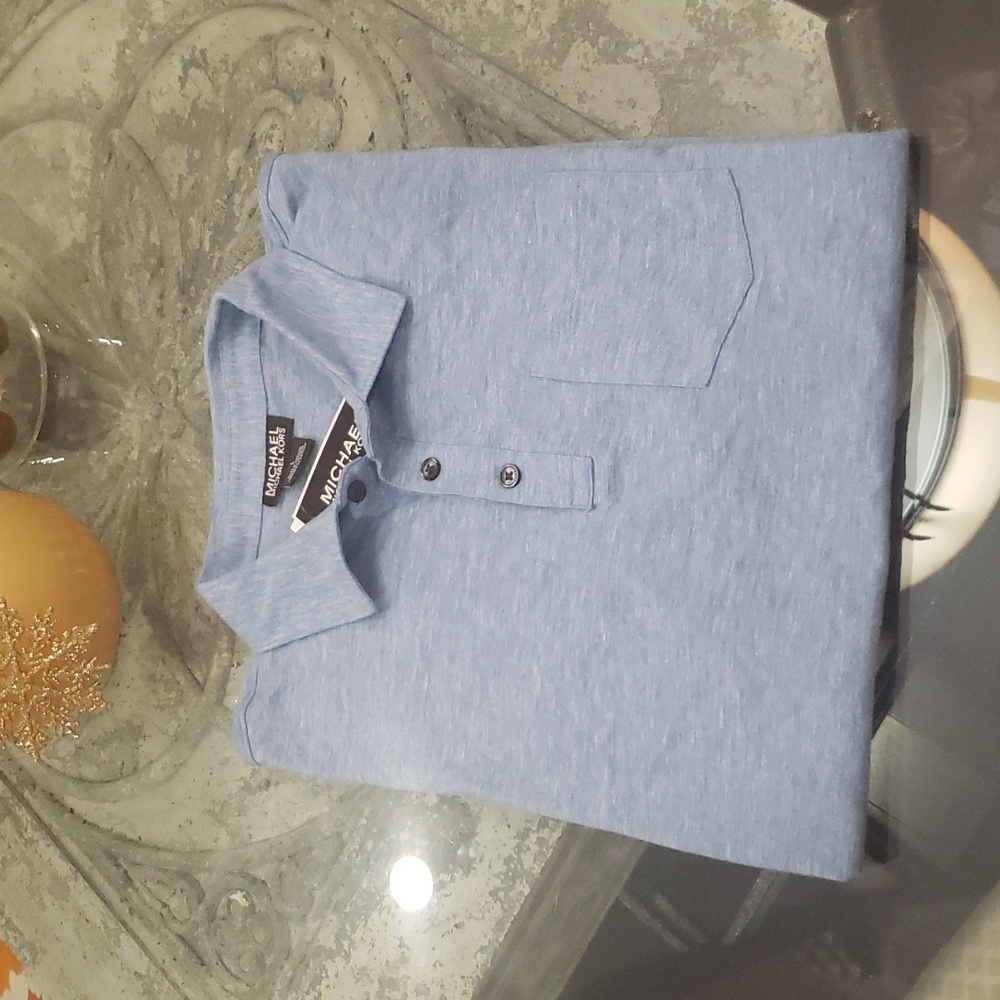 MICHAEL KORS MEN'S BLUE COTTON BLEND POLO SHIRT LARGE NEW